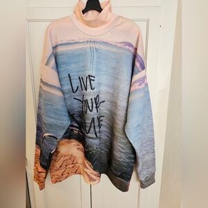 MARQUES ' ALMEIDA Live Your Life Graphic Mock Neck  Sweatshirt Large